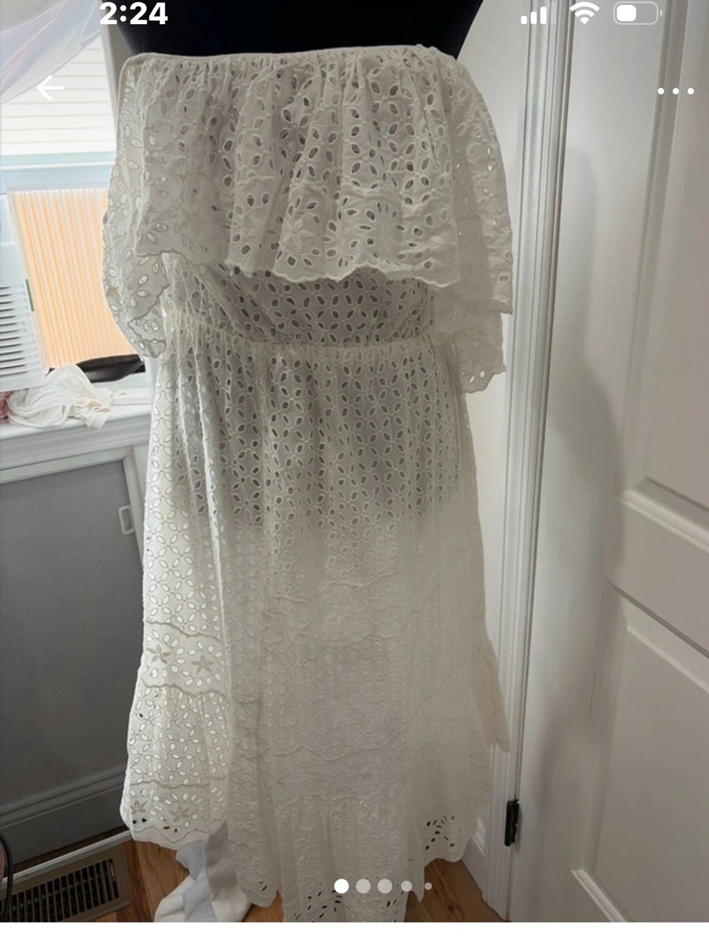 Joie White off the shoulder Eyelet Midi Dress